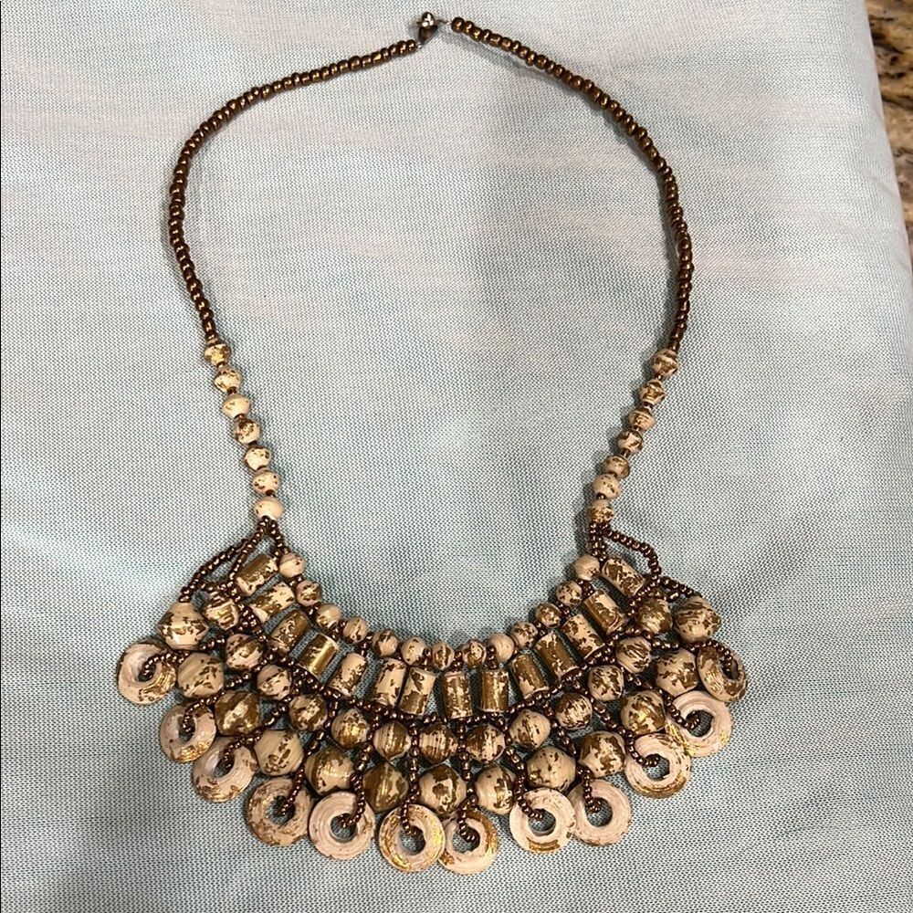 TENG YUE Gold and Brown Cascading Disc Necklace with Layered Design
